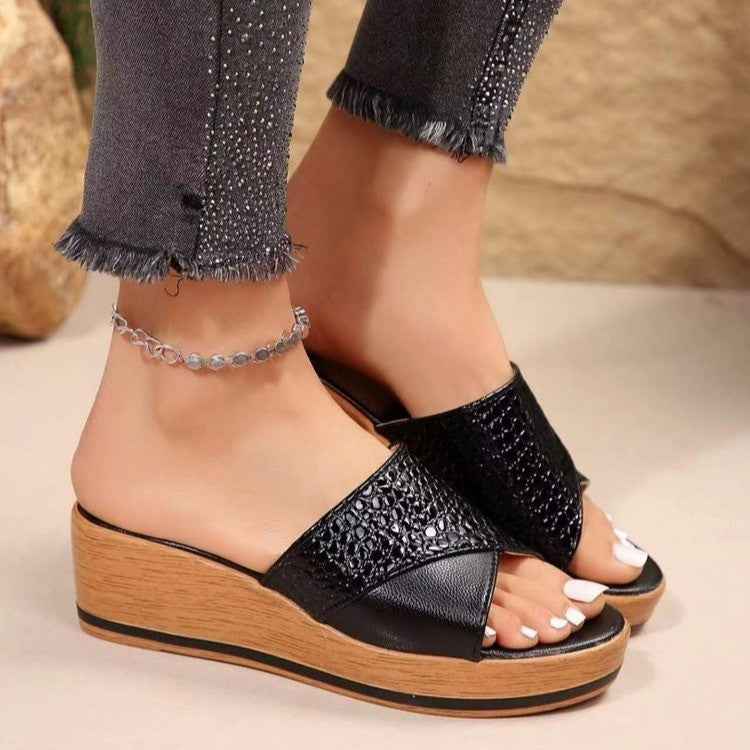 Women’s Snake Pattern Thick Sole Wedge Sandals