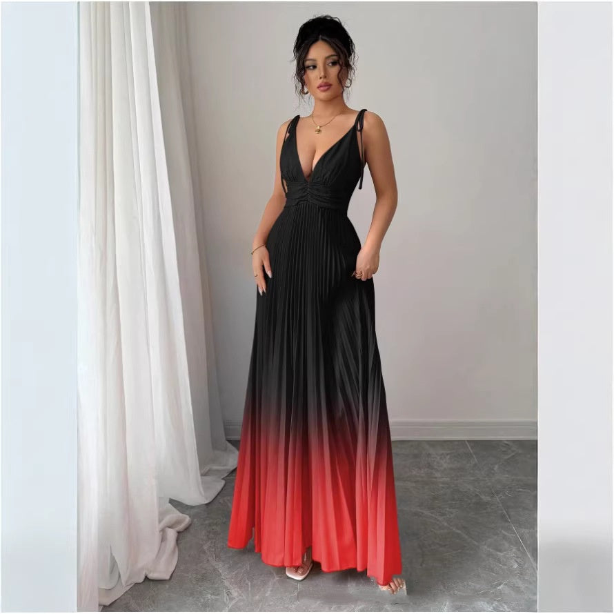 Ombre V-Neck Defined Waist Elegant Romantic Slip Dress