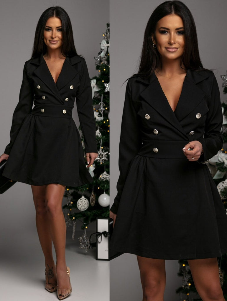 Women’s Double Breasted Lapel Dress with Long Sleeves in 2 Colors S-2XL - Wazzi's Wear