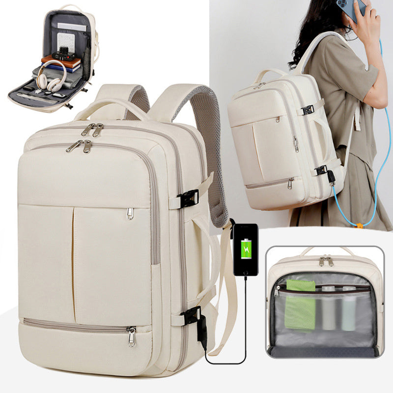 Large Capacity Solid Colour Waterproof Backpack with USB Port