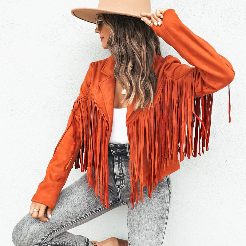 Women's PU Leather Deerskin Jacket with Tassels in 3 Colors S-XL - Wazzi's Wear