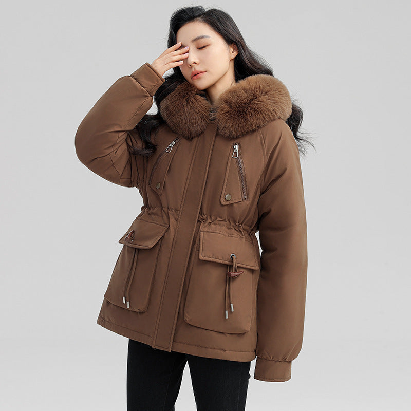 Women's Thick Plush Winter Jacket with Fur-Lined Hood