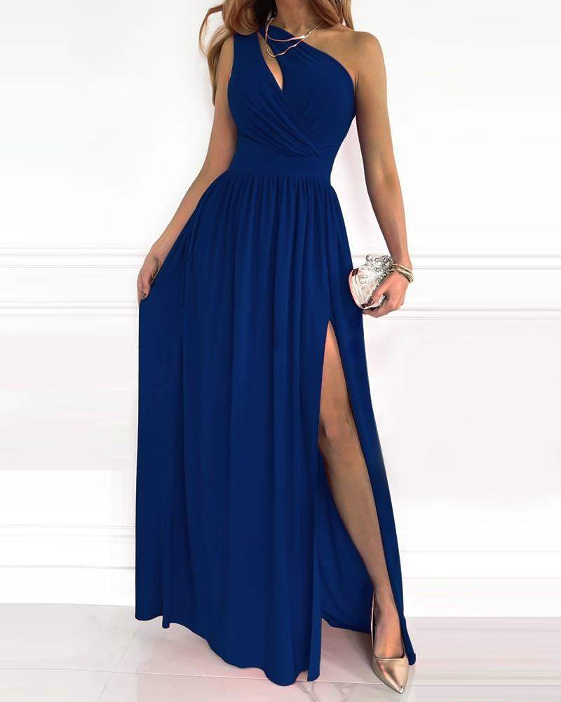 Women’s One-Shoulder Maxi Dress with Leg Slit