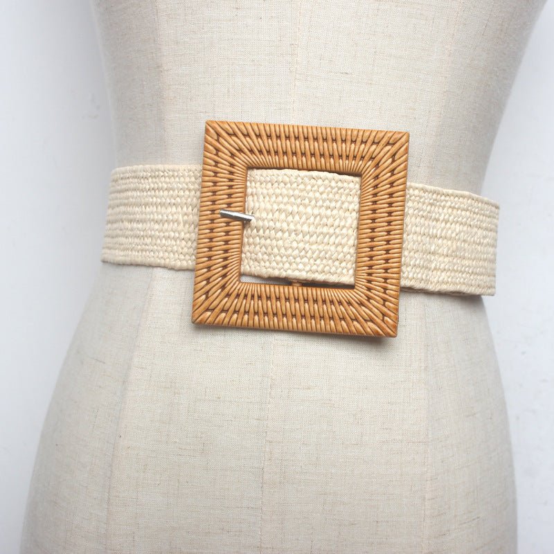 Women’s Braided Wide Belt with Square Buckle