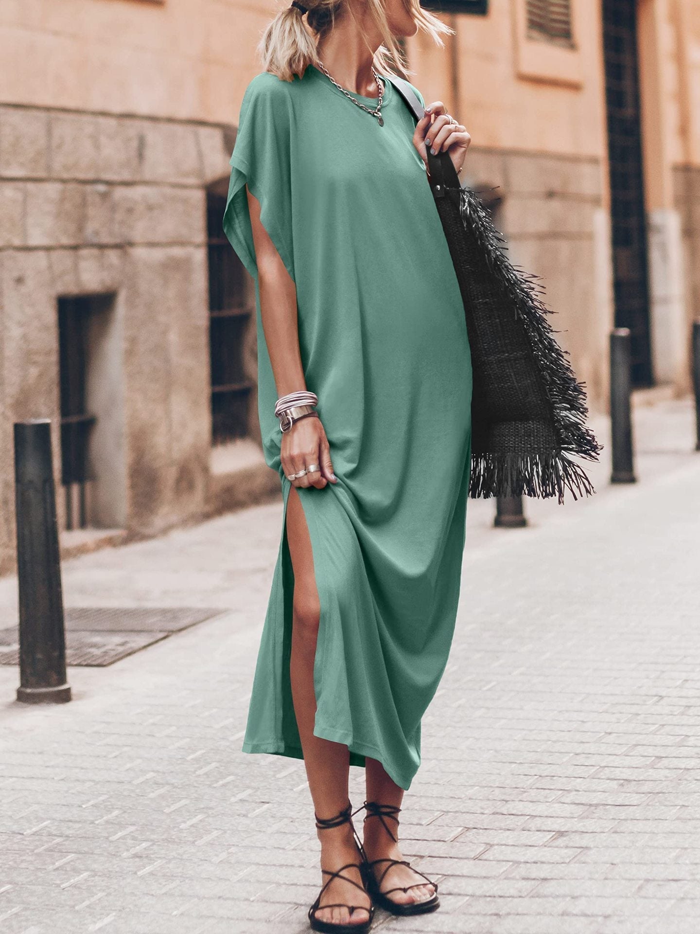 Full Length Short Sleeve Shirt Dress