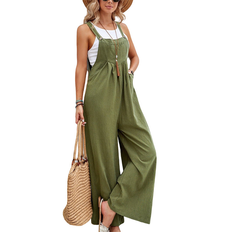 Women’s Cotton Bib Overalls with Wide Legs and Pockets in 11 Colors S-XXXL - Wazzi's Wear