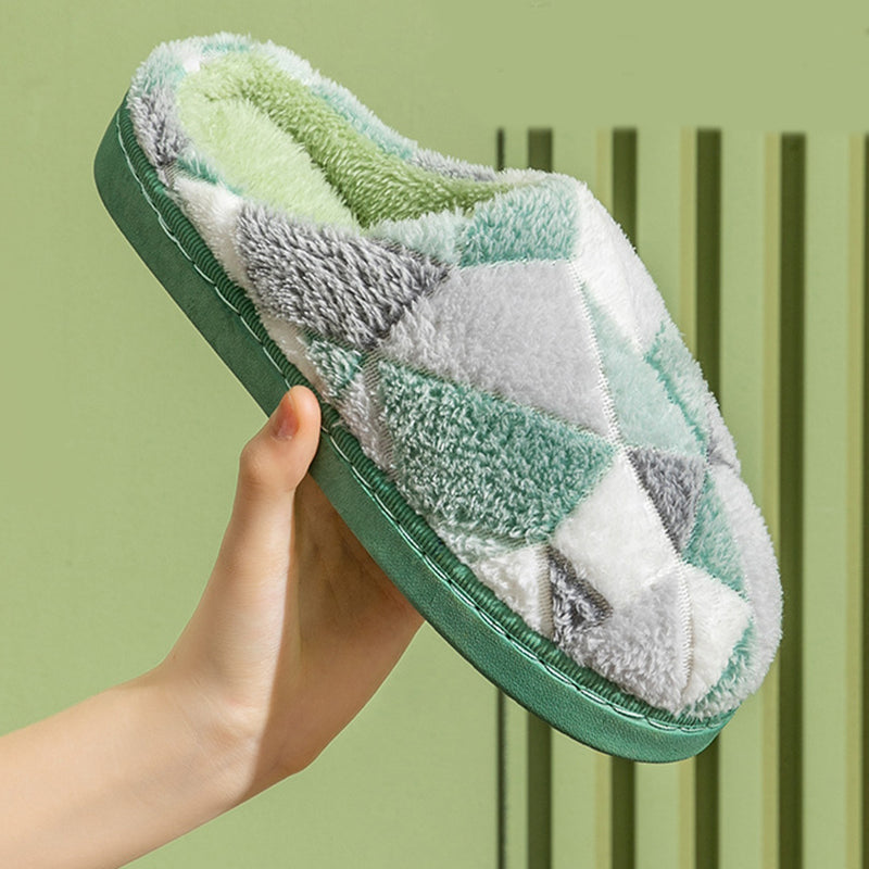Women’s Patchwork Plush Warm Bedroom Slippers in 5 Colors - Wazzi's Wear