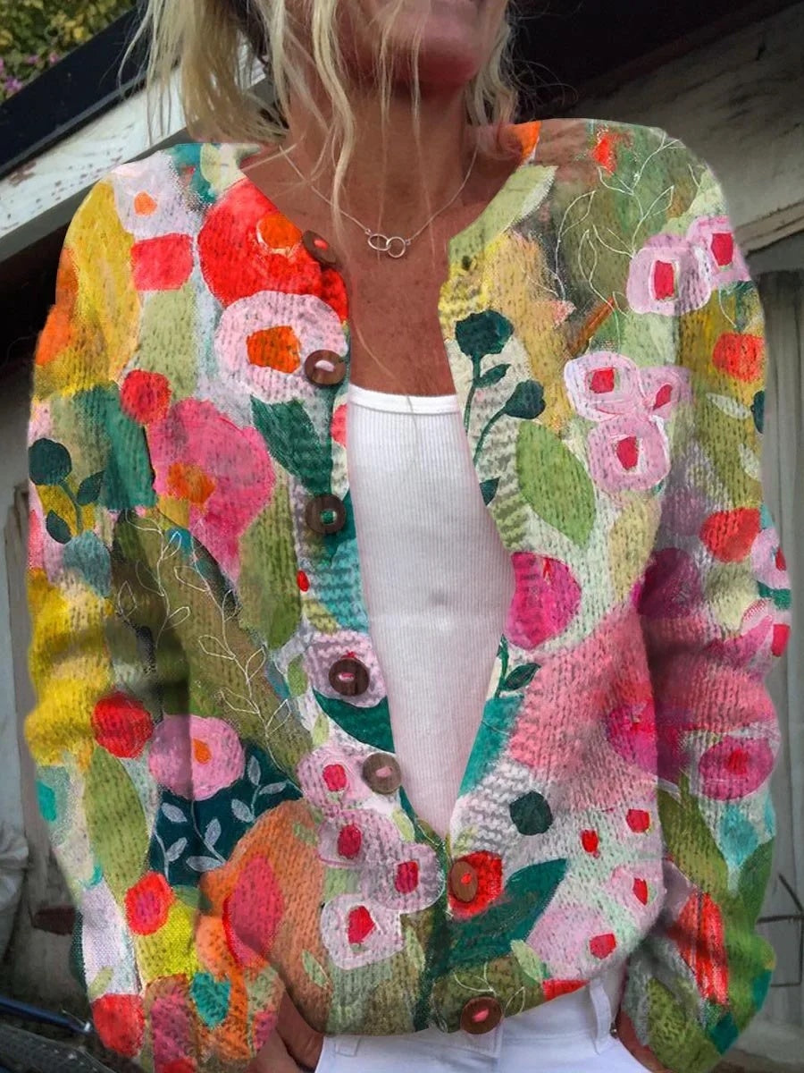 3D Digital Printed Cardigan Knitted Jacket For Women