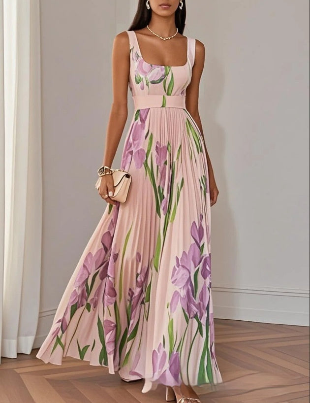 European And American Pleated Printing Dress