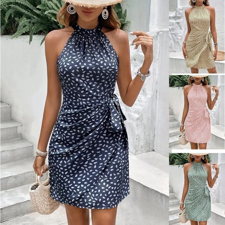 Dotted Desire – Polka Dot Halter Neck Layered Midi Dress