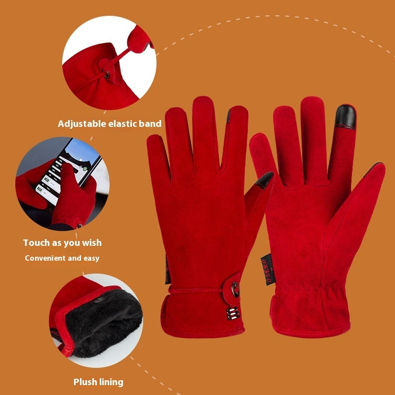 Women’s Touch Screen Fleece-Lined Leather Gloves