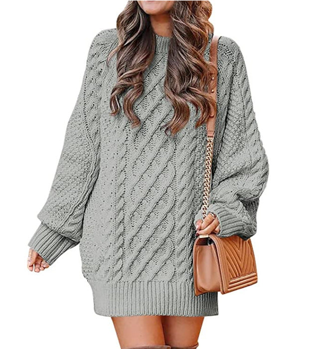 Women's Long Sleeve Twist Knit Mid-Length Sweater Dress in 11 Colors S-L - Wazzi's Wear