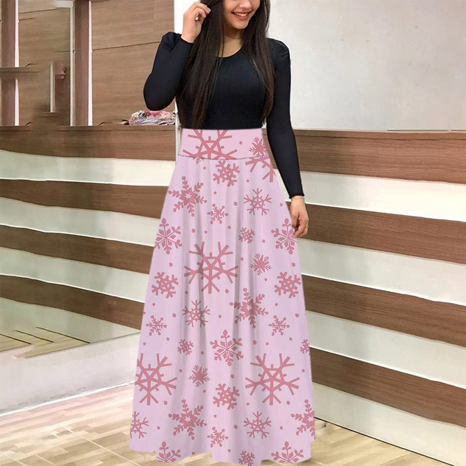 European And American Christmas Print Long Skirt Suit