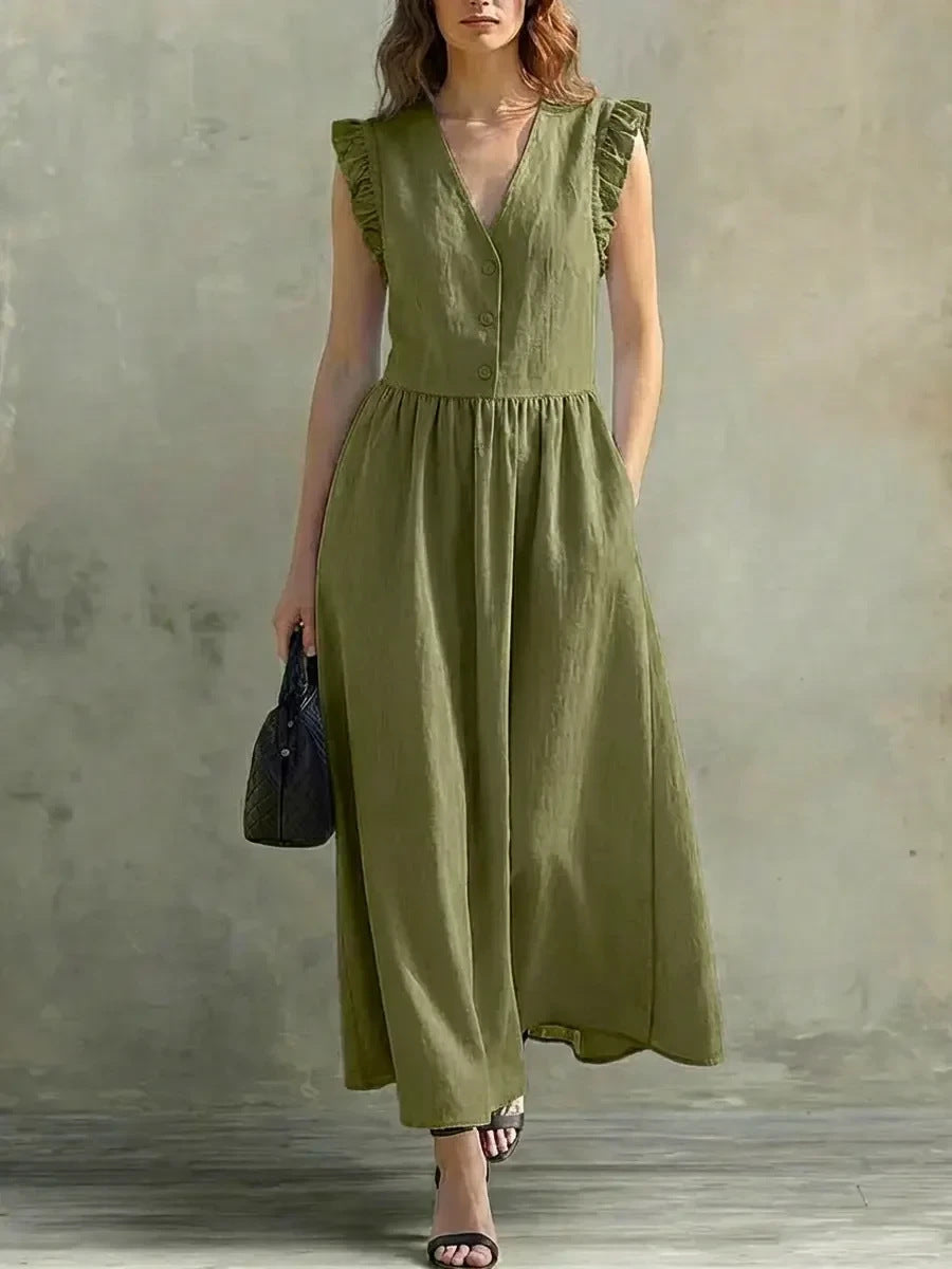 Casual Fashionable Elegant V-Neck Dress With Pockets