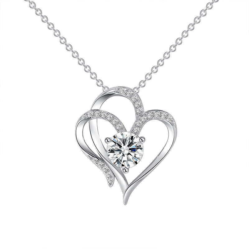 Women’s Double Heart Rhinestone Necklace in 2 Colors - Wazzi's Wear