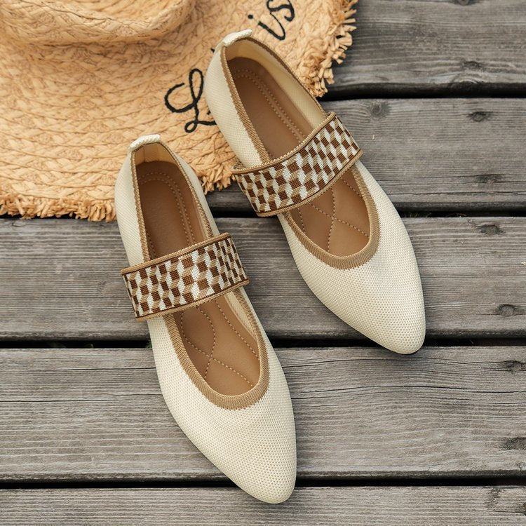 Women’s Flyknit Slip-On Flats with Pointed Toe and Printed Band