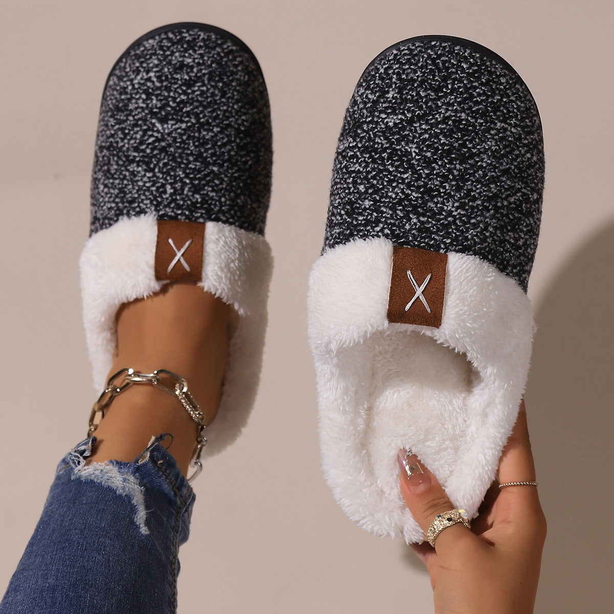 Open Heel Thick Plush Slippers