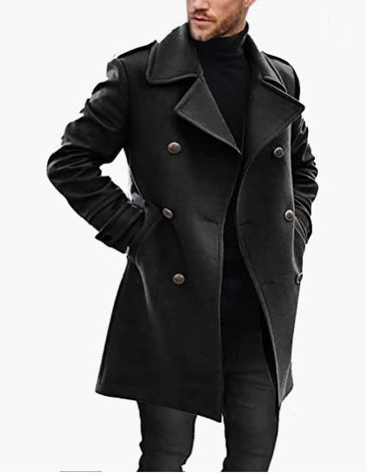 Men’s Wool Coat with Lapel and Pockets