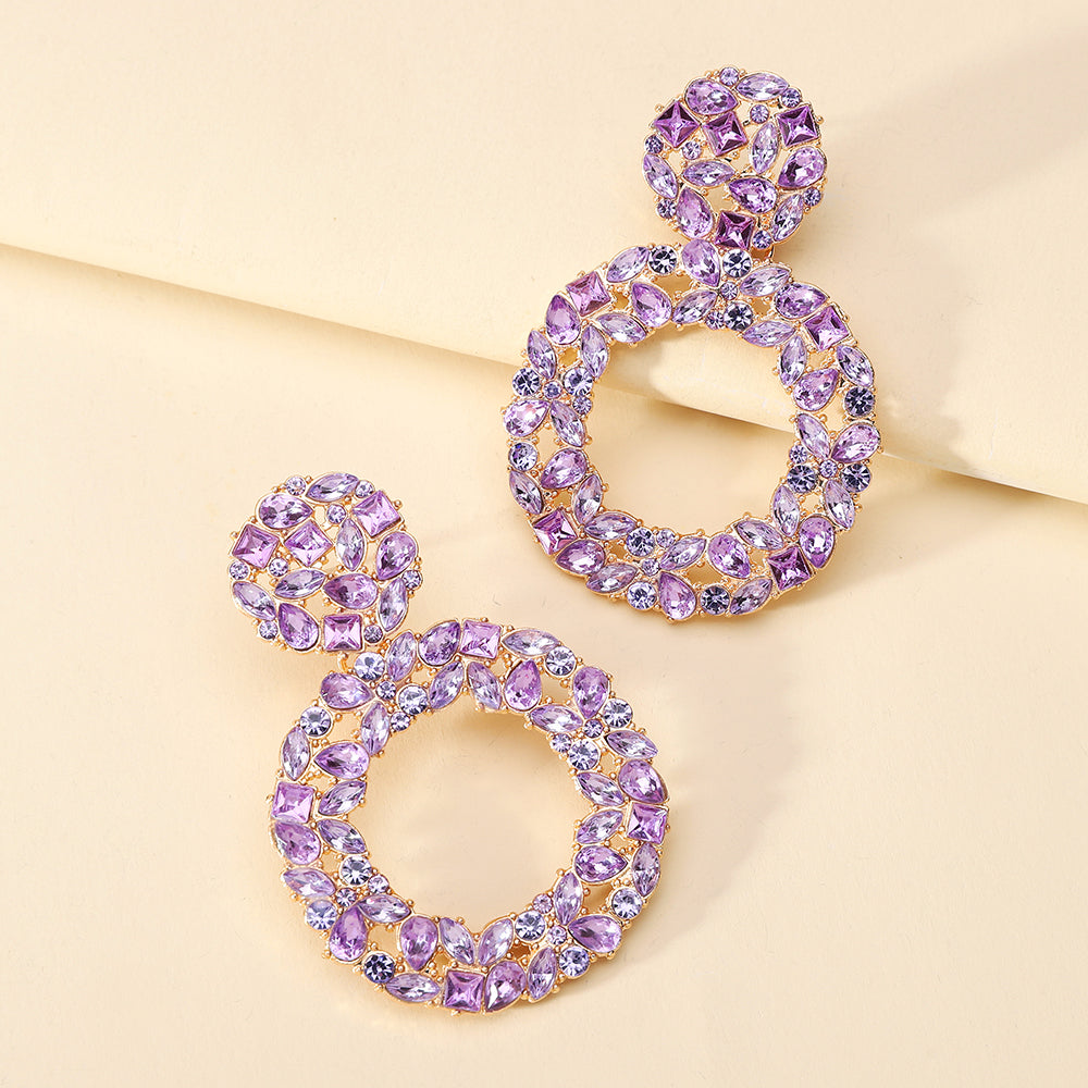 Luxury Elegant Two Tier Full Rhinestone Hollow Circle Statement Dangle Earrings For Women Party Prom Wedding Evening Daily Wear