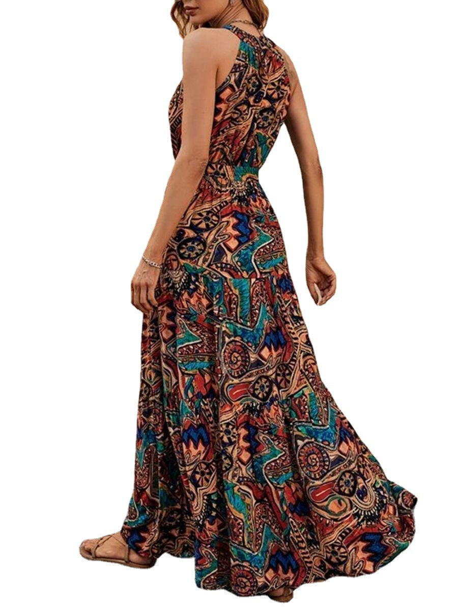 Women’s High Waist Halter Neck Bohemian Maxi Dress in 3 Colors S-3XL