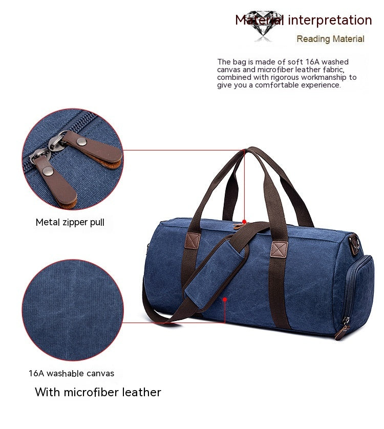 Solid Colour Canvas Gym Bag with Independent Shoe Compartment