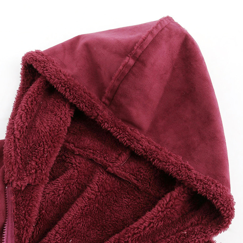 Women’s Plush Hooded Coat with Pockets in 2 Colors M-5XL - Wazzi's Wear