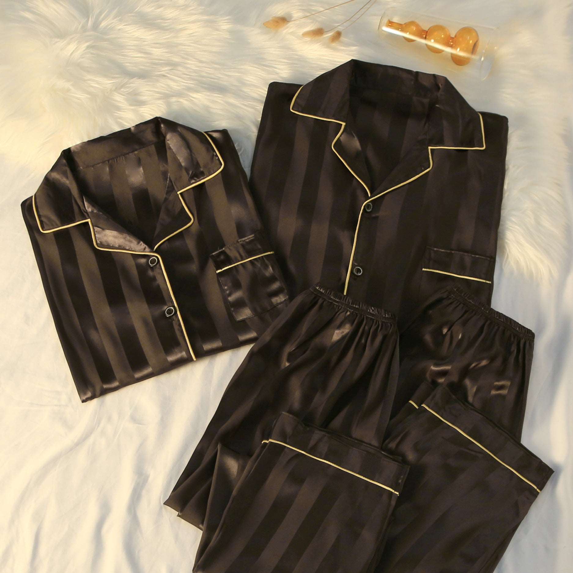 Men’s and Women’s Striped Long Sleeve Silk Pajamas