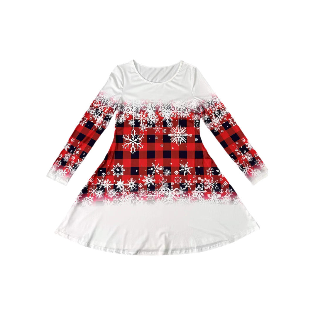 Christmas Snowflake Plaid Gradient Mini Dress