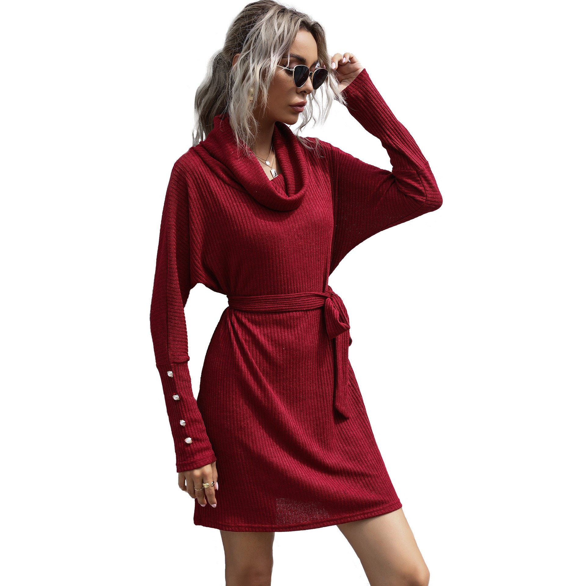 Pile Collar Bottoming Sweater Mid-length Foreign Trade Base Sweater Dress