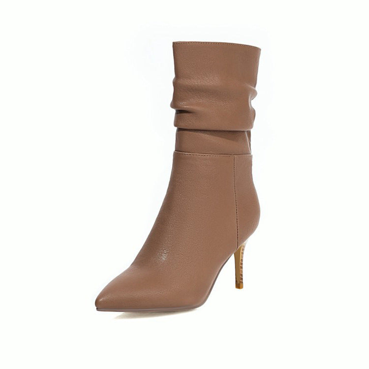 Women's Pleated Pointed Toe Stiletto Boots