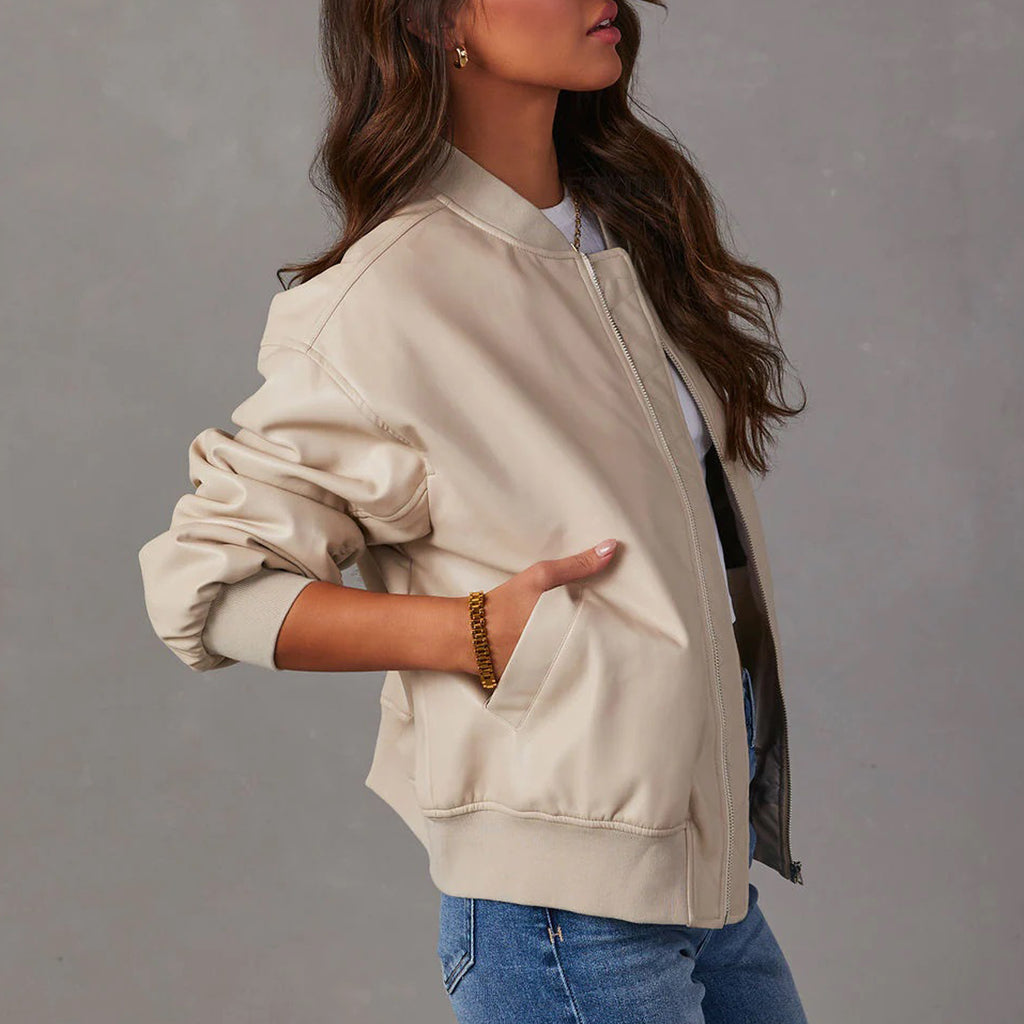 Women’s Long Sleeve PU Leather Jacket in 3 Colors S-XL - Wazzi's Wear