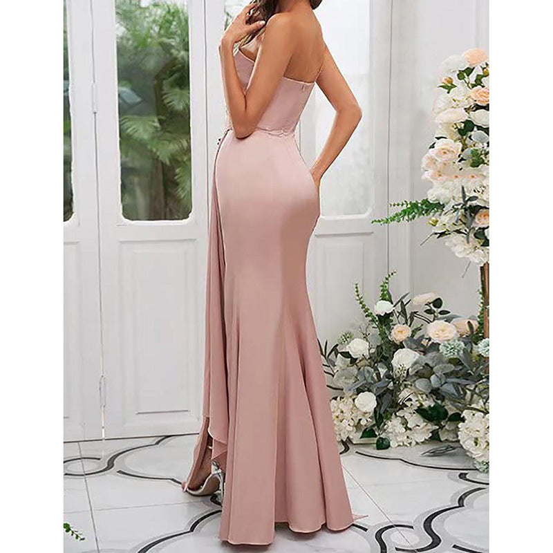 Women’s One-Shoulder Sleeveless Backless Evening Gown in 4 Colors Sizes 4-26W - Wazzi's Wear