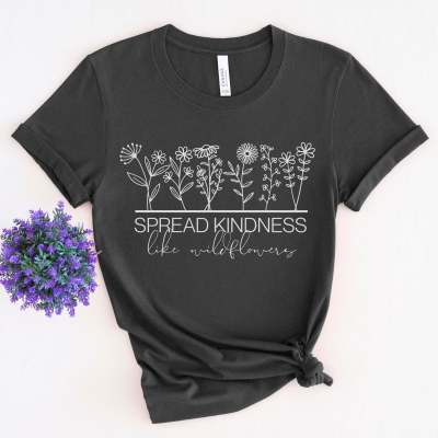 Women's Cotton Round Neck Short Sleeve Top with Spread Kindness Print S-4XL - Wazzi's Wear