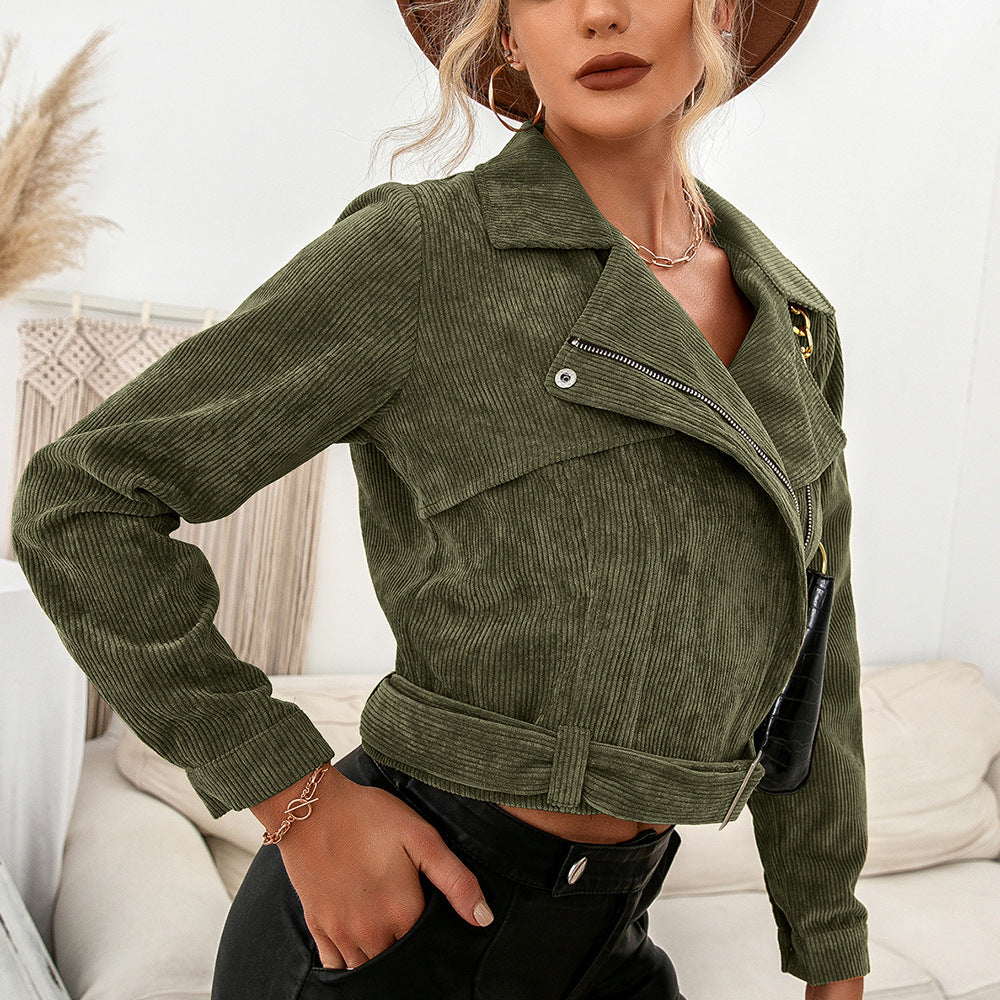 Women’s Cropped Corduroy Jacket with Side Zipper in 5 Colors S-XL - Wazzi's Wear