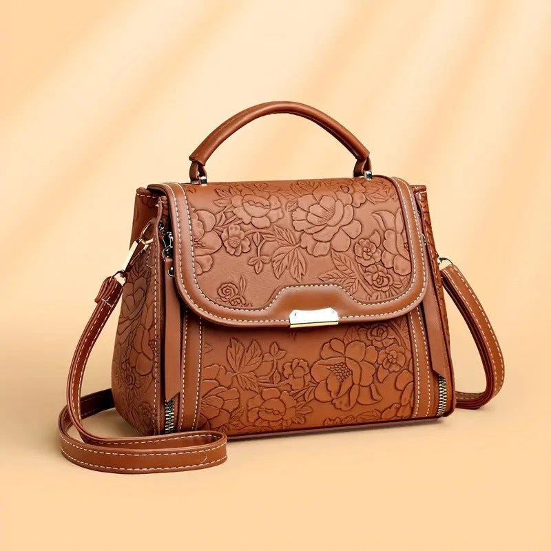 Rose Embossed Crossbody Shoulder Bag