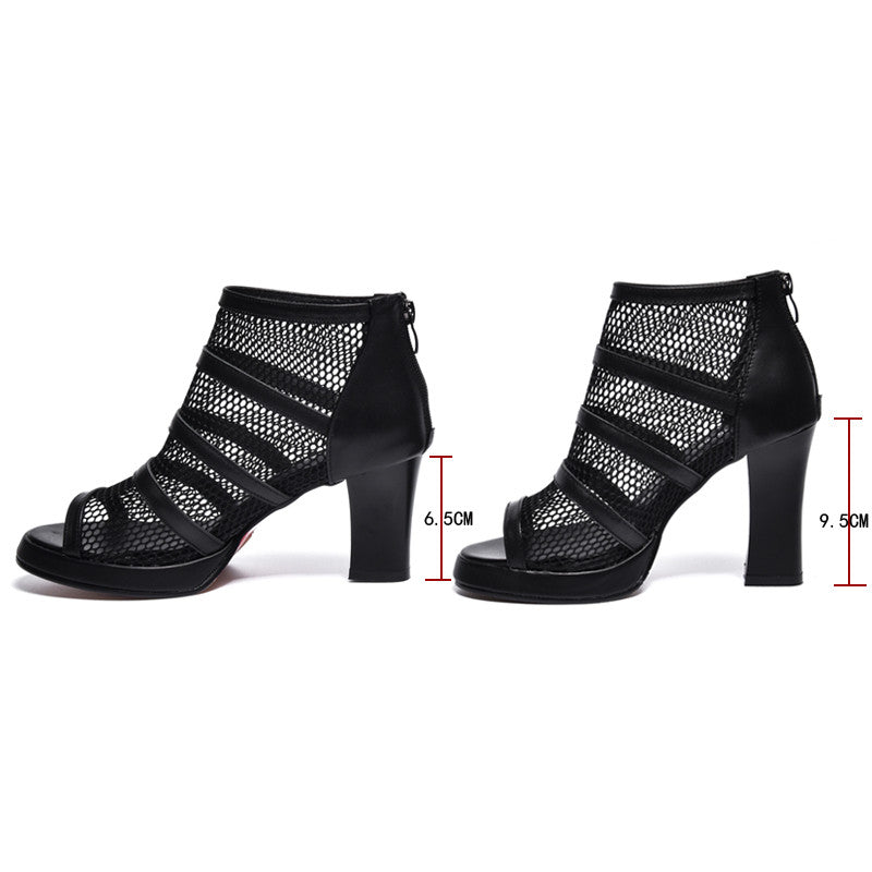 Women’s Black High Heels With Mesh and Zipper - Wazzi's Wear