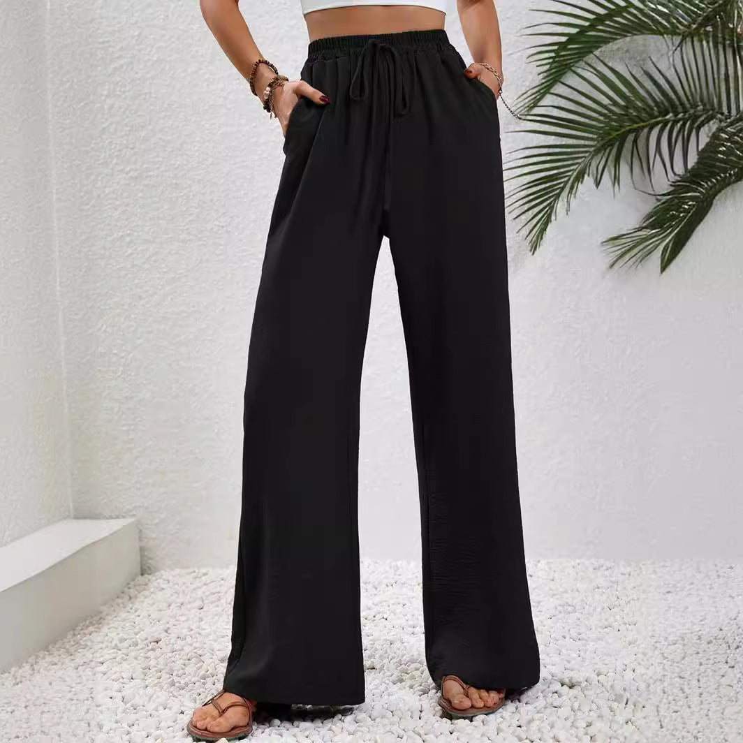 Women's Wide Leg Pants with Drawstring and Pockets in 4 Colors S-XXL