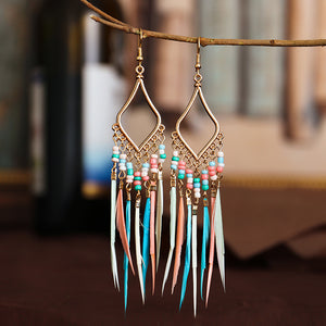 Women’s Beaded  Feather Tassel Bohemian Earrings in 6 Colors - Wazzi's Wear