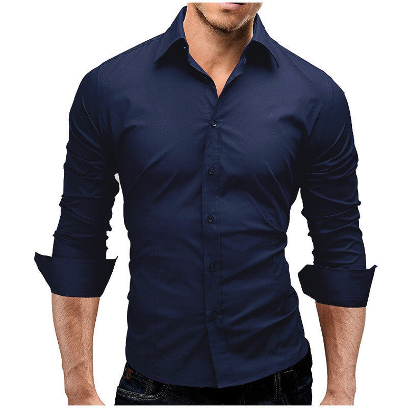 Men's Slim-Fit Long Sleeve Shirt with Collar in 8 Colors M-5XL - Wazzi's Wear