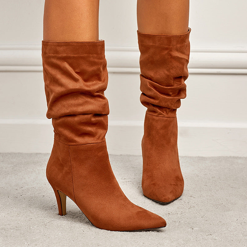 Women's Suede Pointed Toe Stiletto Boots