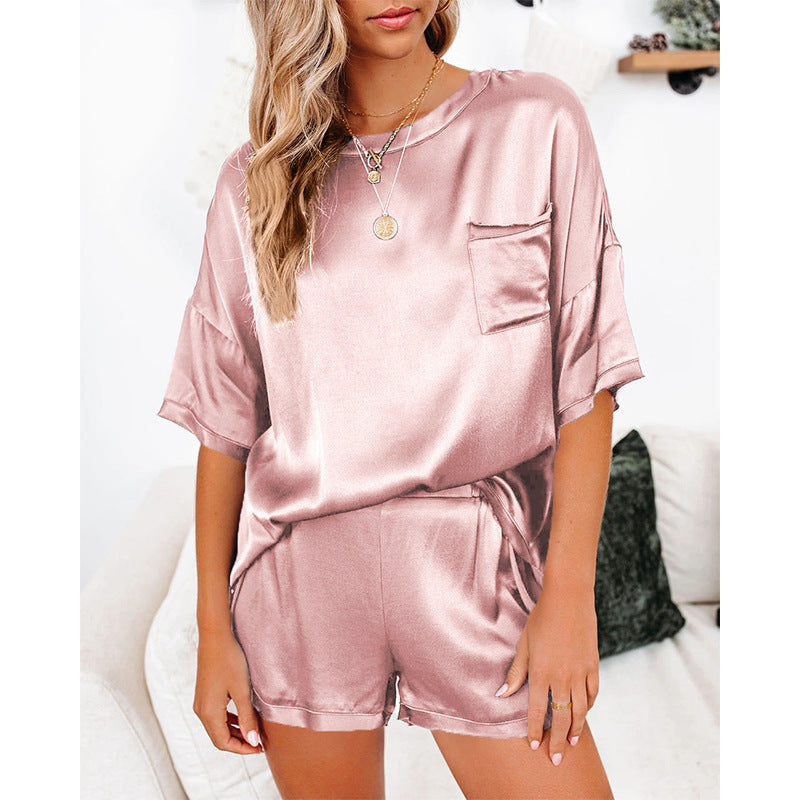 Women’s Silk Short Sleeve Top with Shorts Loungewear Pyjama Set