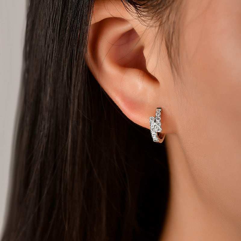 Elegant Silver Hoop Earrings with Artificial Diamonds