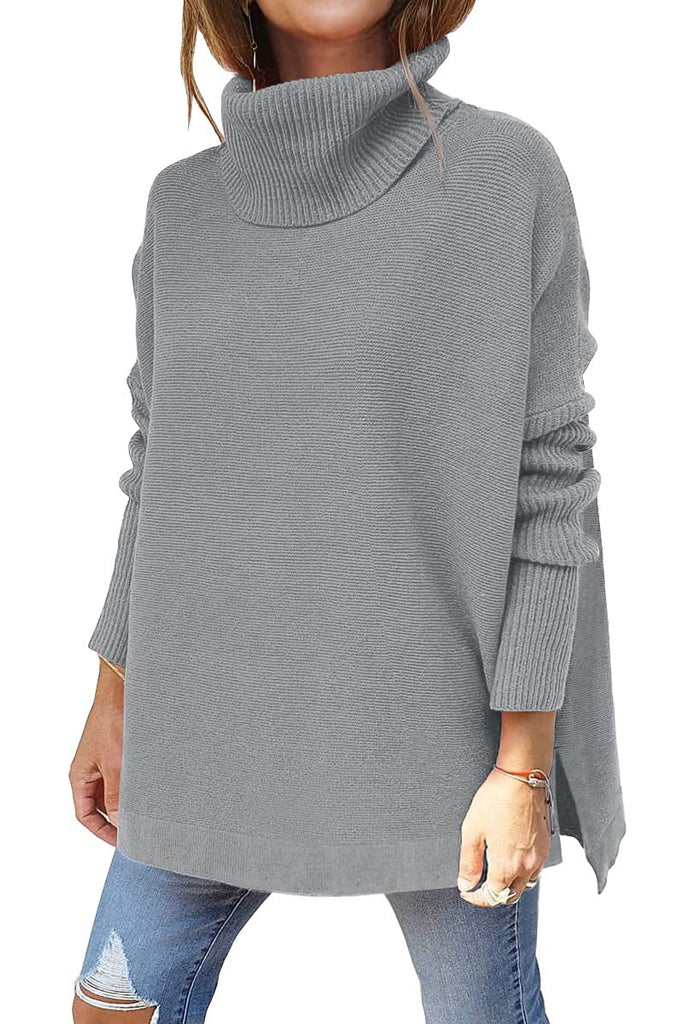 Women’s Mid Length Batwing Pullover Sweater with Side Slits in 9 Colors S-2XL - Wazzi's Wear