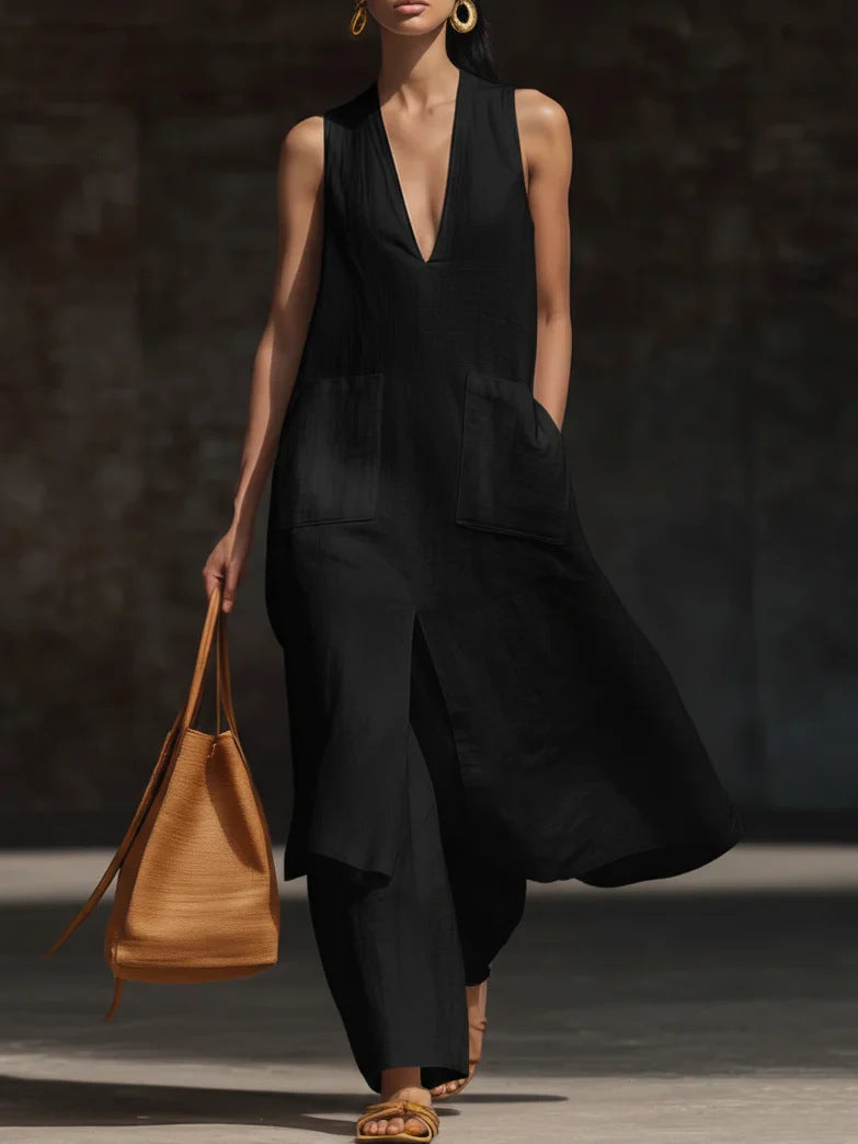 Casual New Style V-Neck Sleeveless Dress Set
