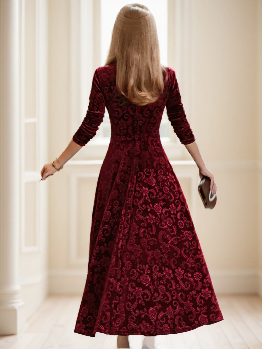 Floral Paisley Pattern Velvet Dress