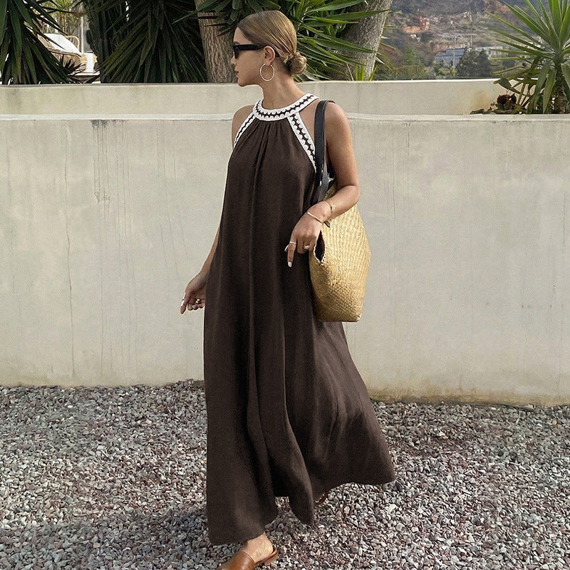 Resort-style Flared Halter Neck Dress