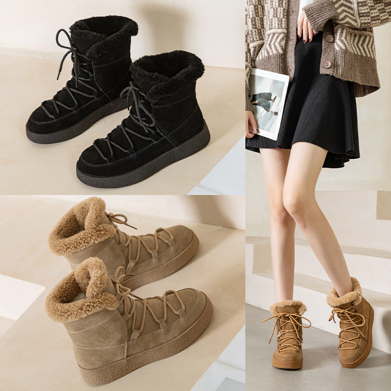 Women’s Leather Winter Plush Ankle Boots in 3 Colors - Wazzi's Wear
