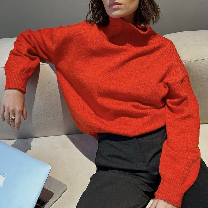 High Collar Loose Knitted Top Sweaters Women's Clothing