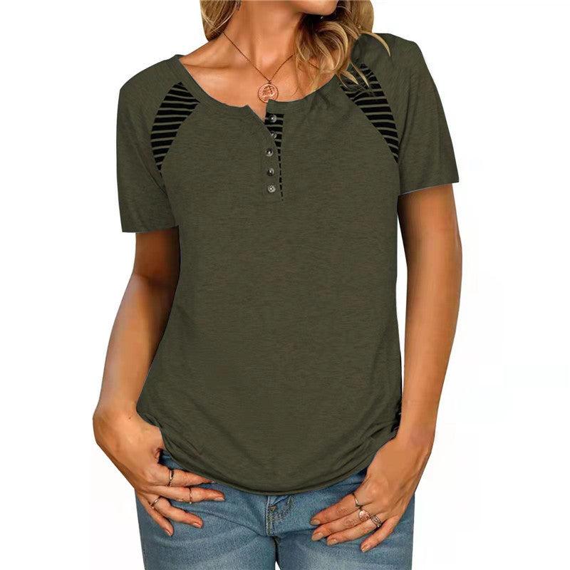 Women’s Round Neck Short Sleeve Top with Stripes