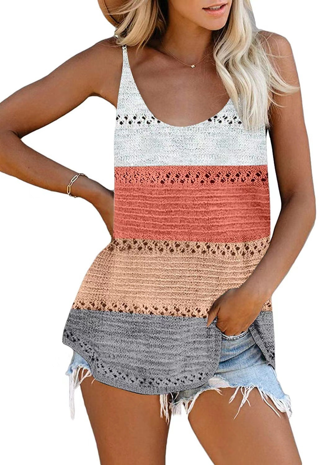 Women’s Colorblock Round Neck Knit Tank Top